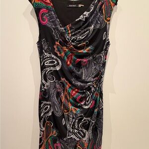 Ellen Tracy Black Multicolor Paisley Midi Dress